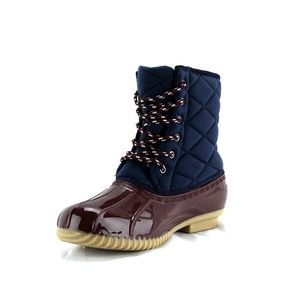 QUILTTED LADIES DUCK BOOT IN NAVY/RED